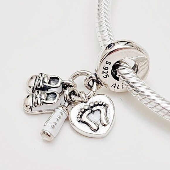 Pandora Baby Bottle and Shoe Dangle Charm with pouch - Picture 1 of 4